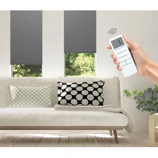 Elektrisches Rollo Vau - SMART HOME, Good Life, Lichtschutz, ohne Bohren, Klemmfix, mit Fernbedienung grau 60 cm x 150 cm