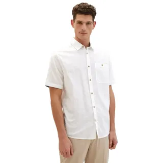 TOM TAILOR Kurzarmhemd Kurzarm Hemd mit Leinen Regular Freizeit Kent Kragen Design Shirt 7362 in Weiß schwarz M