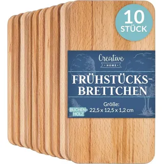 Creative Home Frühstücksbrettchen Holz 10-tlg. 22,5 x 12,5 x 1,2 cm Naturbelassen
