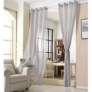 Woltu Gardinen transparent mit Ösen Leinenoptik Vorhang Ösenvorhang Halbtransparent Stores Voile Fensterschal Leinenvorhang für Wohnzimmer Kinderzimmer Schlafzimmer, (1 Stück)