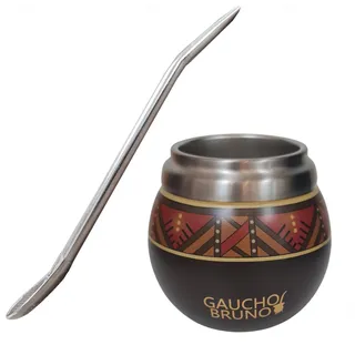Gaucho Bruno Thermo-Mate aus Edelstahl zum Yerba Mate Mit Bombilla | Leicht zu reinigen angenehm zu halten | Hält die Getränketemperatur aufrecht | Entwickelt, um wie ein natürlicher Kürbis auszusehen