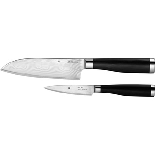 WMF Yari Messerset 2-teilig, 2 Messer geschmiedet, japanischer Spezialklingenstahl, 67 Lagen Griff aus Pakkaholz, Damaszener Klinge, Santoku Messer, Allzweckmesser