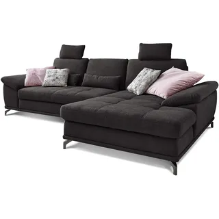 Cavadore Schlafsofa Castiel mit Federkern / Großes Bettsofa in L-Form mit Bettkasten, Sitztiefenverstellung, Kopfstützen und XL-Longchair / 312 x 114 x 173 / Webstoff, Schwarz