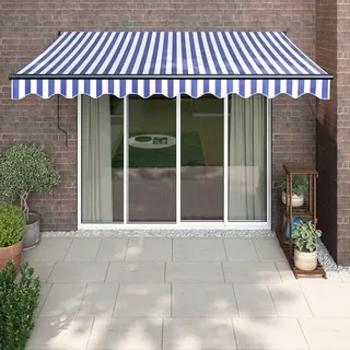 ACAGALA Elektrische Gelenkarmmarkise 3x2,5m, Markise Automatisch mit Fernbedienung und Handkurbel, Sonnenmarkise Sonnenschutz für Terrasse Balkon Garten, Blau und weiß(anthrazit Rahmen)