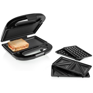Tristar Sandwichmaker, 750 W, Toaster XXL 3in1 Elektro Kontakt-Tisch-Grill Waffeleisen Paninimaker schwarz|silberfarben