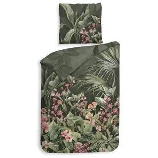 Heckett and Lane Bettwäsche Heckett & Lane Satin Bettwäsche 135x200 Mai Forest Green Dschungel, Mako-Satin, 2 teilig, für den Sommer und Winter grün