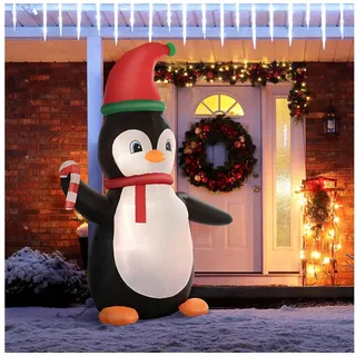 HOMCOM Weihnachtsfigur Aufblasbar Weihnachtsdeko (Aufblasbare Weihnachtsdeko, 1 St., 2,5 m Aufblasbarer Weihnachtspinguin), mit 3 LED-Lichtern, für Innen- und Außenbereich, Mehrfarbig bunt