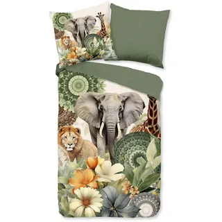 Muller Textil Sagadar Löwe/Elefant/Giraffe Grün 155 x 220 cm + 2 x 80 x 80 cm