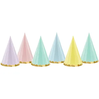 Partyhüte Partyhütchen Set 6 Stück Pastell mit Goldrand