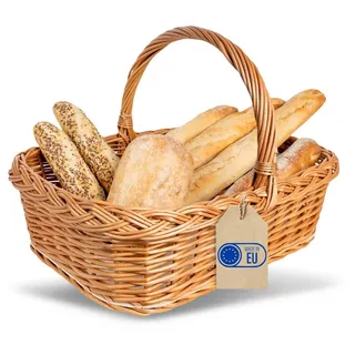 Creative Home Weidentablett Korbtablett mit Henkel | Boden aus unbehandeltem Sperrholz | 55x42 cm (+/-2cm) Tablett mit Tragegriff für Brot, Obst Serviertablett Groß Weidenkorb zum Tragen Aufbewahren