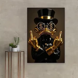 DHHXY Goldenes modernes Donald Duck Pop-Art-Poster, Enten-Pop-Art-Druck auf Leinwand, Gemälde, Büro, Geld, Erfolg, Wanddekoration (70x100cm/Galerie-Rahmen)