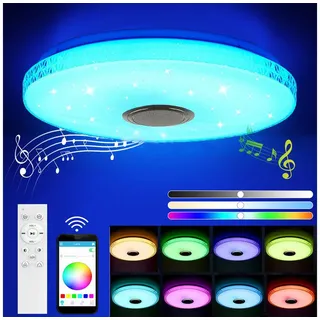 oyajia LED Deckenleuchte 40W Kristall LED Deckenlampe mit Bluetooth Lautsprecher, RGB Dimmbare, LED fest integriert, Kaltweiß/Naturweiß/Warmweiß/RGB Farbwechsel, LED Kristall Sternenhimmel Lampe Ø40cm,für Schlafzimmer Wohnzimmer Bad