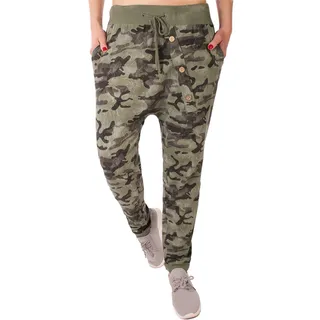 stylx Damen Jogginghose Größe 36-50 Sweatpants Sterne Boyfriend Ali Baba Style Anker Camouflage Uni Farben (Camouflage grün, 36-38) - 36-38