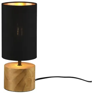 Reality Leuchten LED Nachttischlampe mit Holzfuß & Stoffschirm, Höhe 30cm, dimmbar, LED wechselbar, Warmweiß, runde Tischlampe skandinavisch für die Fensterbank, inkl. E14 LED schwarz