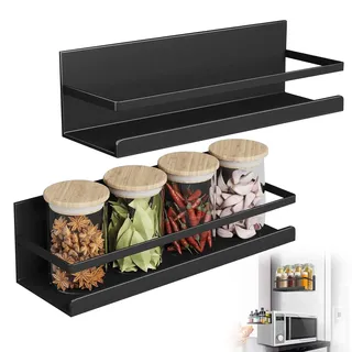 NUOOO Magnetische Ablage für Kühlschrank Regal Magnetisch Kühlschrank Organizer Gewürzregal aus Metal Kühlschrank Magnet Gewürzregal für Gewürze Gläser Flasche Getränke(2 Stück, Schwarz)