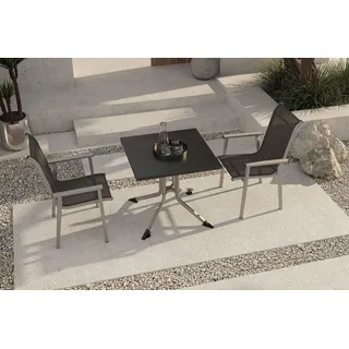 KETTLER BasicPlus Pro Balkon-Set, silber/anthrazit, Alu/Textilene, Klapptisch eckig 80 x 80 cm, 2 Stapelsessel