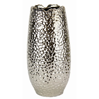 Vase, Silber, Keramik, 9x24 cm, auch für frische Blumen geeignet, Dekoration, Vasen, Keramikvasen