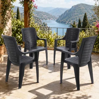 Gartenstuhl Hochlehner Stapelstuhl 4 Stück Kunststoff Anthrazit Garten Terrasse