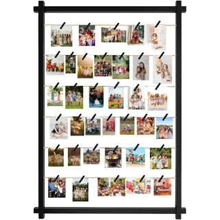 Collage-Bilderrahmen,Fotodisplay-Tafel mit Clips,Hängende Wanddekoration für Hochzeit,Abschlussfeier,Geburtstag,Glückwunschkarten,Briefe,Postkarten,Weihnachtskarten,Organizer-Halter,100cm(Schwarz)