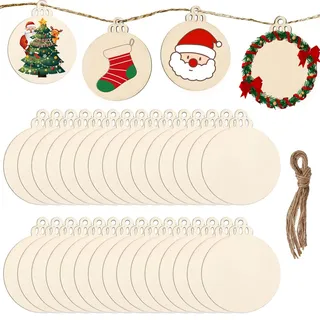 DRERIO 30 Stück Holzscheiben zum Basteln für Weihnachten, 9 cm, mit Loch | 30 Stück, runde Holzscheiben zum Bemalen, als Holz-Weihnachtskugeln, Holzanhänger & Holzornamente, für kleine Projekte