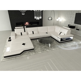 Sofa Dreams Wohnlandschaft »Messana - U Form Ledersofa«, Couch, mit LED, wahlweise mit Bettfunktion als Schlafsofa, Designersofa schwarz|weiß