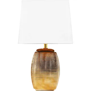 BRUBAKER Tischlampe Nachttischlampe - 38 cm - Gold - Keramik Lampensockel - Schirm Weiß