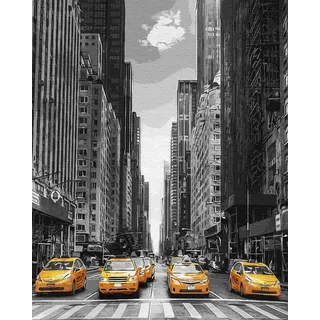 Artnapi Malen nach Zahlen Erwachsene mit Rahmen | DIY Handgemalt | New Yorker Taxi | Kit für Anfänger und Erwachsene | Set inklusive Acrylfarben & Pinsel | 40x50cm Leinwand | Ideal als Geschenk