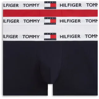 Trunk, Herren, Gr. L (52), 3 Stk., schwarz (medium rot, weiß, desert sky), Webqualität, Obermaterial: 95% Baumwolle, 5% Elasthan, TOMMY HILFIGER UNDERWEAR, unifarben, körpernah, Unterhosen, Körpernahe Passform mit elastischem Bund