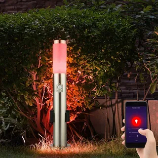 LED Sockelleuchte mit Steckdose Wegeleuchte Außen mit Bewegungsmelder Gartenstehlampe LED Pollerleuchte Edelstahl, 1x 10w  806 2700-6400K, DxH 7,6x 60 cm