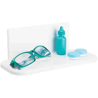 mDesign Badaufbewahrung aus BPA-freiem Kunststoff – selbstklebendes Duschregal – Badmöbel für Zahnbürsten, Cremes und Make-up – Weiß