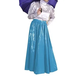 ERFSQIYALHJ Sissy Plissee Wet Look PVC Lederrock Büro Laies Elegant Hohe Taille Langer Maxirock (XL,Seeblau) - XL