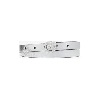 MK Gürtel aus Leder in Metallic-Optik mit Pavé-Logo - Silberton - Michael Kors - L