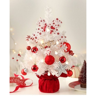 Dekorative Künstlicher Weihnachtsbaum Weihnachtsbaum klein künstlich geschmückt für Weihnachten Deko, Mit drehbarem Oktavfuß Tisch Tannenbaum Weihnachten Deko für Büro rot|weiß