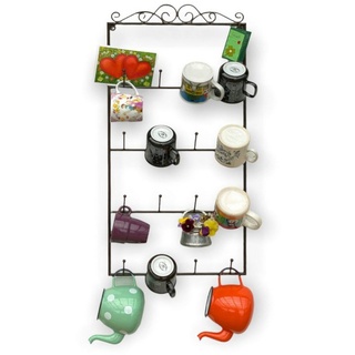 DanDiBo Gläserhalter Tassenhalter Wand Metall Hakenleiste mit 16 Haken Braun 75 cm Tassenhaken Küche Vintage Antik Becherhalter Tassenständer Tassenregal Wandmontage, auch als Schlüsselhalter geeignet