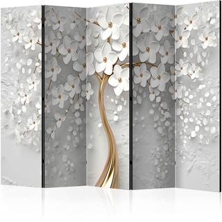 murando Raumteiler Foto Paravent Blumen Magnolien 225x172 cm beidseitig auf Vlies-Leinwand Bedruckt Trennwand Spanische Wand Sichtschutz Raumtrenner Design Orient Gold weiß b-B-0475-z-c