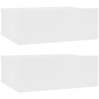 Susany 2 STK. Nachttisch mit Schublade Hängend Nachtkommode Nachtschrank Nachtkonsole Wandboard Wandregal Spanplatte Weiß 40x30x15 cm