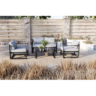 OUTFLEXX Gartenlounge, schwarz/grau, Aluminium/Polyester, 4 Personen, inkl. Kissen, mit abnehmbaren Bezügen