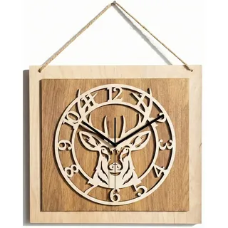 ORNAMENTI Wanduhr Große handgefertigte rustikale aus Holz, Hingucker Wanddeko (quadratisch, ohne Tickgeräusche für Wohnzimmer Küche)