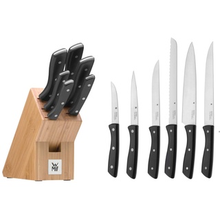 WMF Messerblock mit Messerset 7-teilig, Küchenmesser Set mit Messerhalter, 6 scharfe Messer, Bambus-Block, Spezialklingenstahl