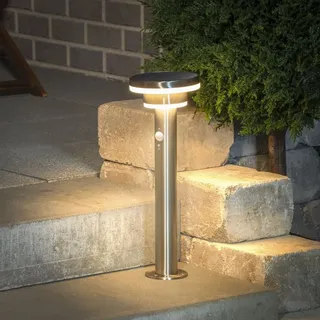 esotec Außenleuchte Metall H=45cm Akku Solar spritzwassergeschützt IP44 silber