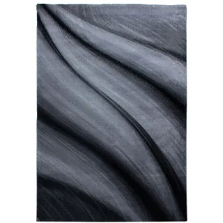Carpetsale24 Kurzflor Teppich 140x200 cm, Modern Abstrakt Wellen Design in Schwarz Grau, ideal für Wohnzimmer, Essbereich oder Jugendzimmer