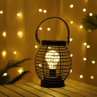 Tuzsocr Vintage Nachtlicht, Black Metal Wire Tischlampe, Käfigstil Nachttischlampe Industriell, Batteriebetrieben,Tischlampen kabellos mit LED für Wohnzimmer, Nachttisch, Esszimmer, Garten (Stil 5)