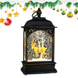 Weihnachts-Schneekugel-Laterne, beleuchtete Schneelaterne - Einzigartige beleuchtete Laterne mit warmem Licht,Christmas Elements Globe Lantern Dekorative LED-Laternen für Tische, Kaminsimse