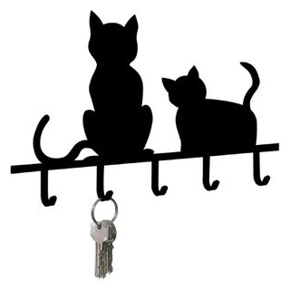 Maximex Schlüsselbrett Katzen 8004500, schwarz, Stahl, mit 5 Haken, 20 x 15,7cm