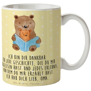 Mr. & Mrs. Panda Tasse Bären Buch - Gelb Pastell - Geschenk, Becher, Schwester, Lieblingsoma, Keramik, Langlebige Designs gelb