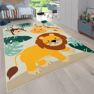 Kinderteppich PACO HOME "Bino 582" Teppiche Gr. B/L: 240 cm x 340 cm, 4 mm, 1 St., beige Kinder Kinderzimmerteppiche Spielteppich, Motiv Tiere, Löwe & Giraffe, Kinderzimmer
