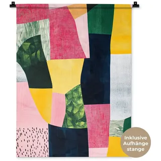 MuchoWow Wandteppich Abstrakt - Rosa - Formen - Gelb, Rechteckig, Höhe: 3 mm, Wandtuch für Wohnzimmer, Schlafzimmer, 60x80 cm gelb|rot Rechteckig | 60 cm x 80 cm x 3 mm