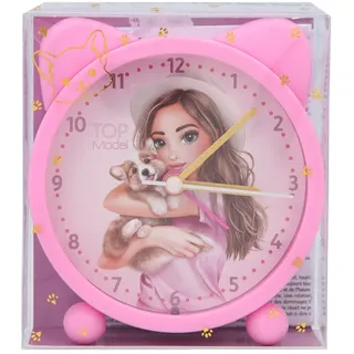Depesche 11203 TOPModel Corgi - Wecker für Kinder in Rosa mit Hunde- und Model-Motiv, lautlose Uhr mit Licht-Funktion, inklusive Batterie