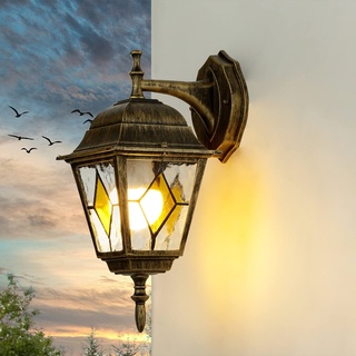 Licht-Erlebnisse Antike Außenleuchte IP43 aus Aluguss Glas Laterne Außenlampe Wandleuchte Haus Hof