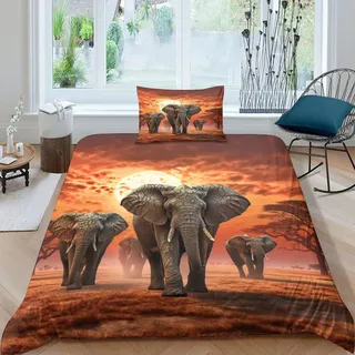 ZHENGYUU Elefant Bettwäsche Set 3D Gedruckter Schöne Tiere Bettbezug Set Sanft Mikrofaser 2 Teilig Geeignet Für Männer Und Frauen Betten Set Mit Reißverschluss Und Kissenbezug Single(135x200cm)
